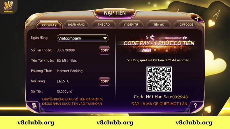 Hướng dẫn nạp tiền V8club codepay